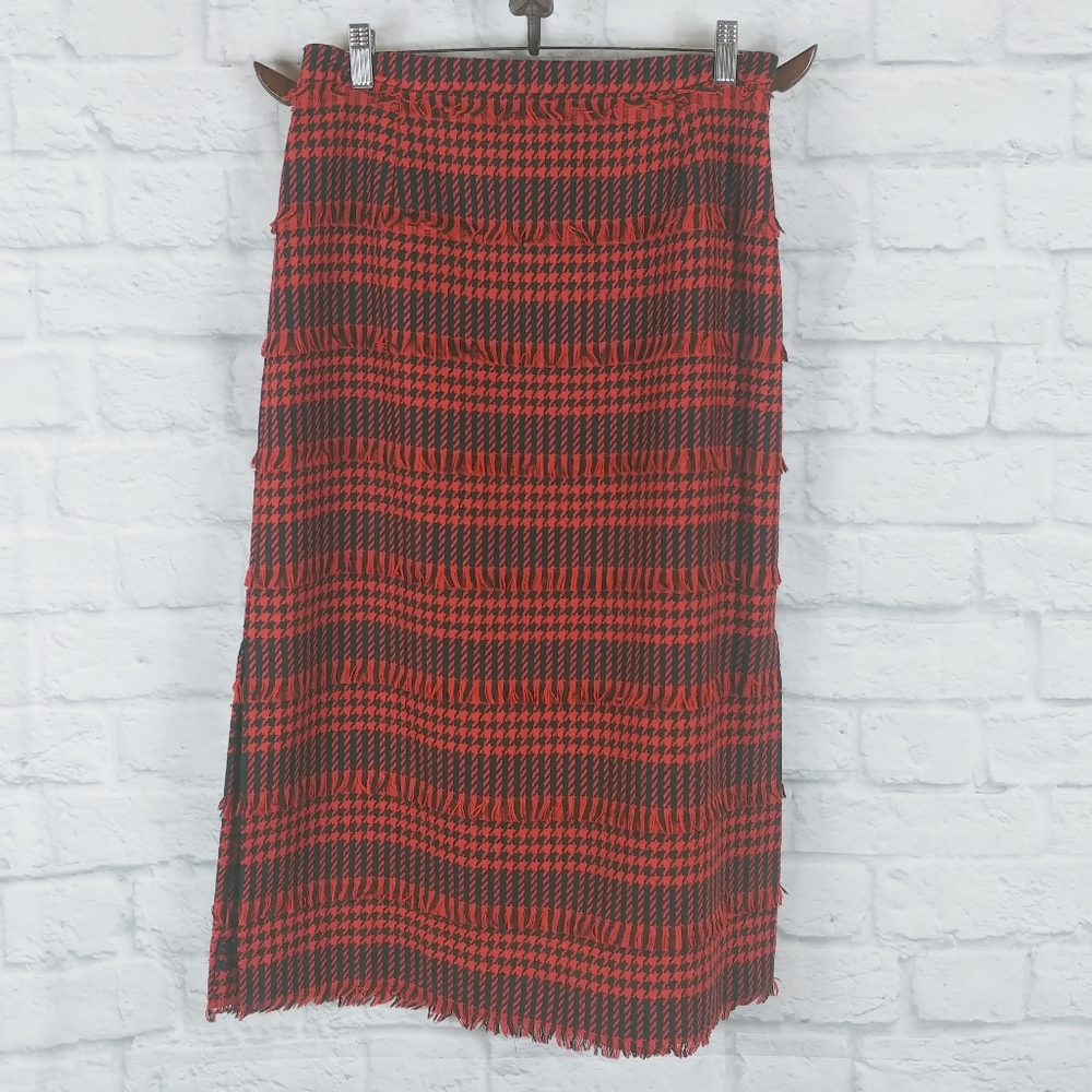 Handmade Plaid Houndstooth Woven Skirt w/ Fringe